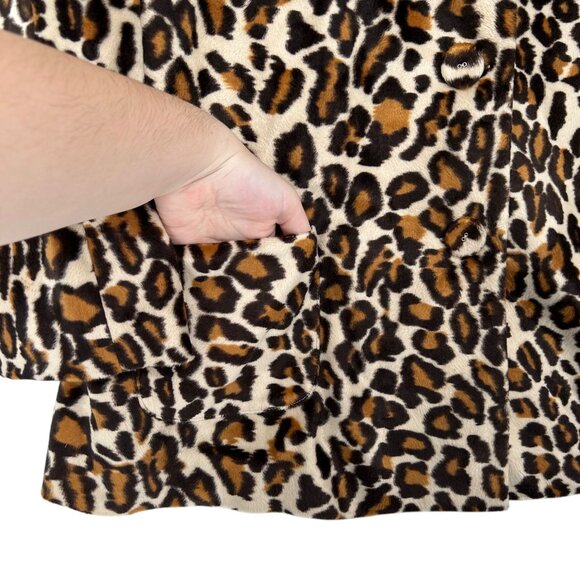 Susan Graver Womens 2X Leopard Print Blazer Plush Soft Faux Fur Pockets Button - Picture 10 of 16